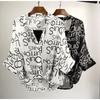 WTEMPO 2-Piece Women Letter Print Sheer Sun Protection Shirt Camisole Set Lapel Half Sleeve Loose Thin Summer Casual See Through Outerwear Blouse