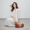 Rochie wrap Demana din bumbac pur cu dantelă brodată și volane