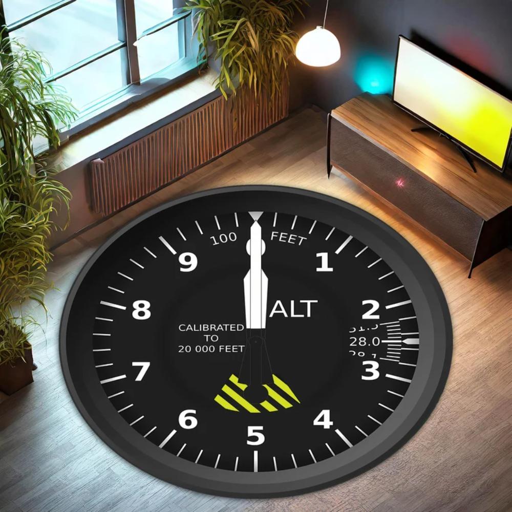 Aviation Instrument Carpet Mat Rug Aircraft Altimeter Design Home Decoration Non-slip Round Modern Decor with Flight Theme