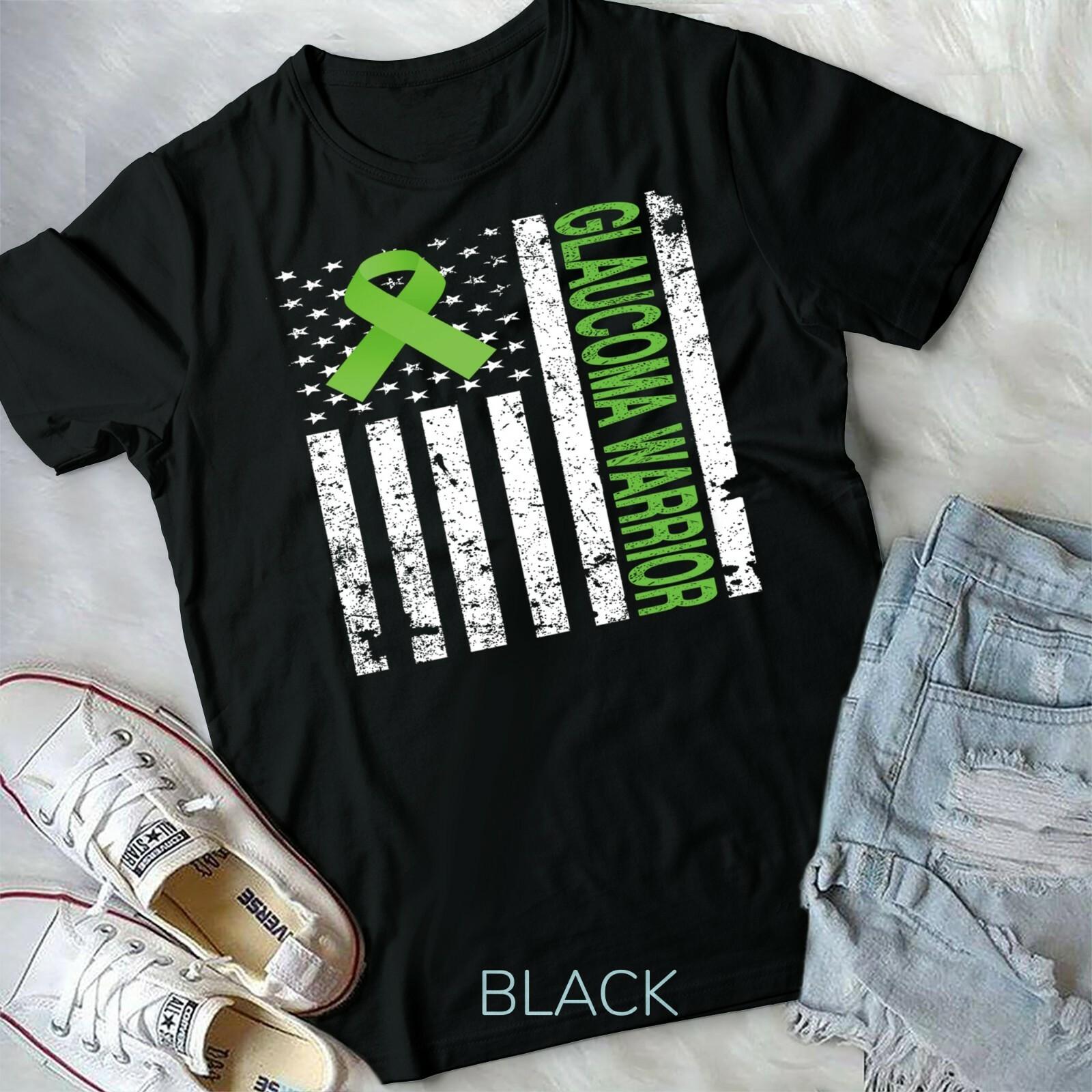Glaucoma Warrior Awareness Gift USA Flag Green Ribbon Unisex Youth T-shirt XXXL
