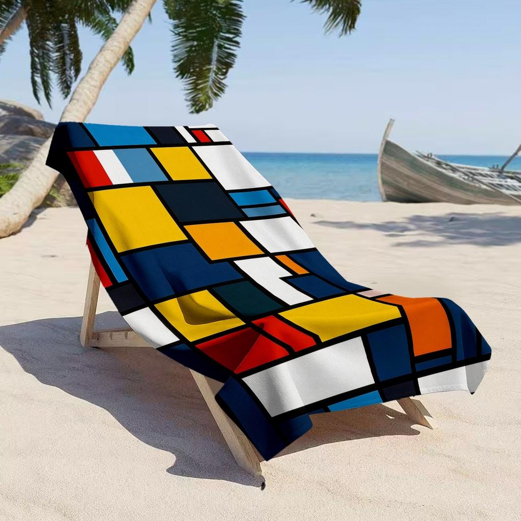 Mondrian Geometric Beach Towel Single Sided 2D Print Quick Dry Microfiber Towel for Beach Pool Bath Modern Art Aesthetic Vibe