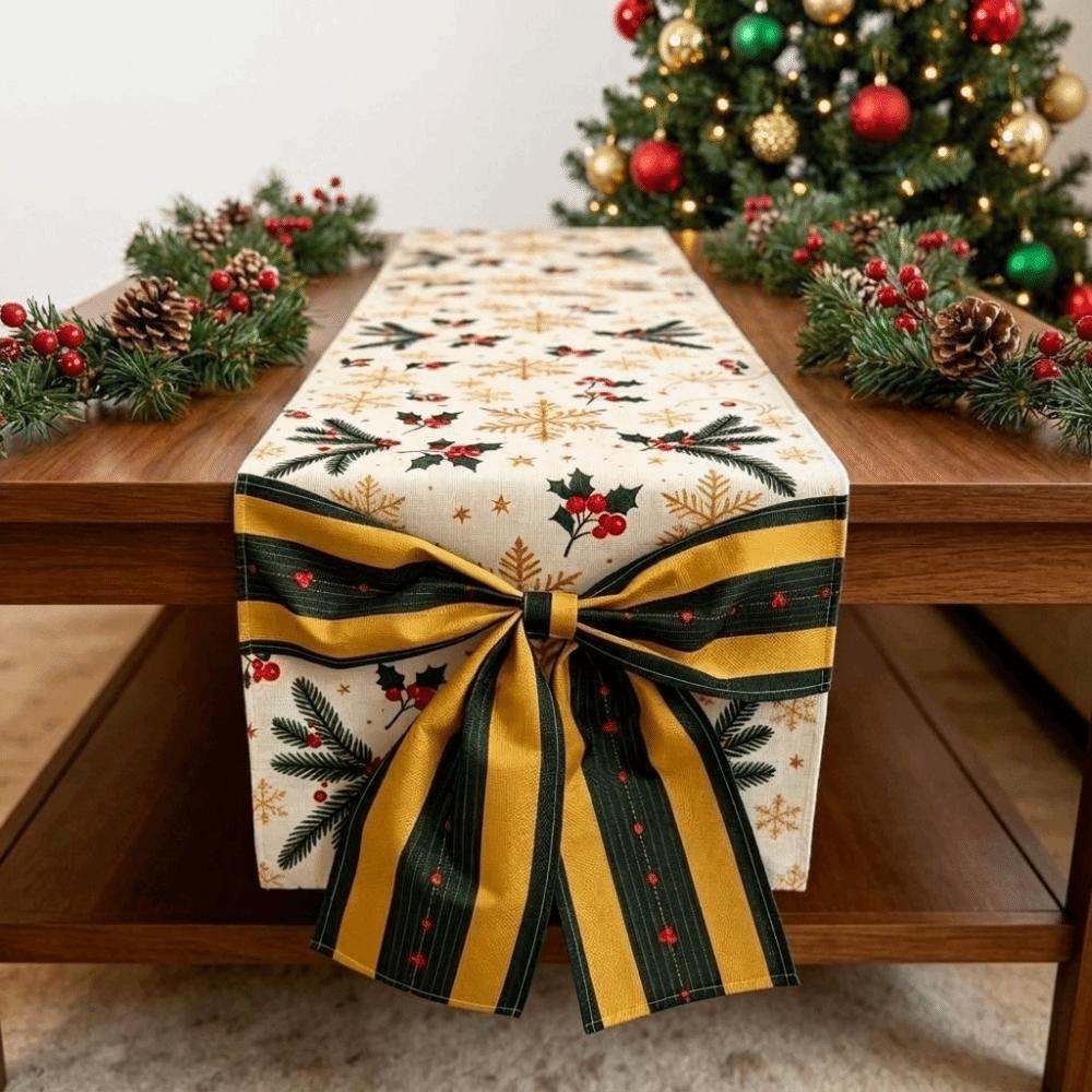 Snowflake Christmas Table Runner Bow Xmas Tablecloth Home Decor Christmas Table Flag New Year