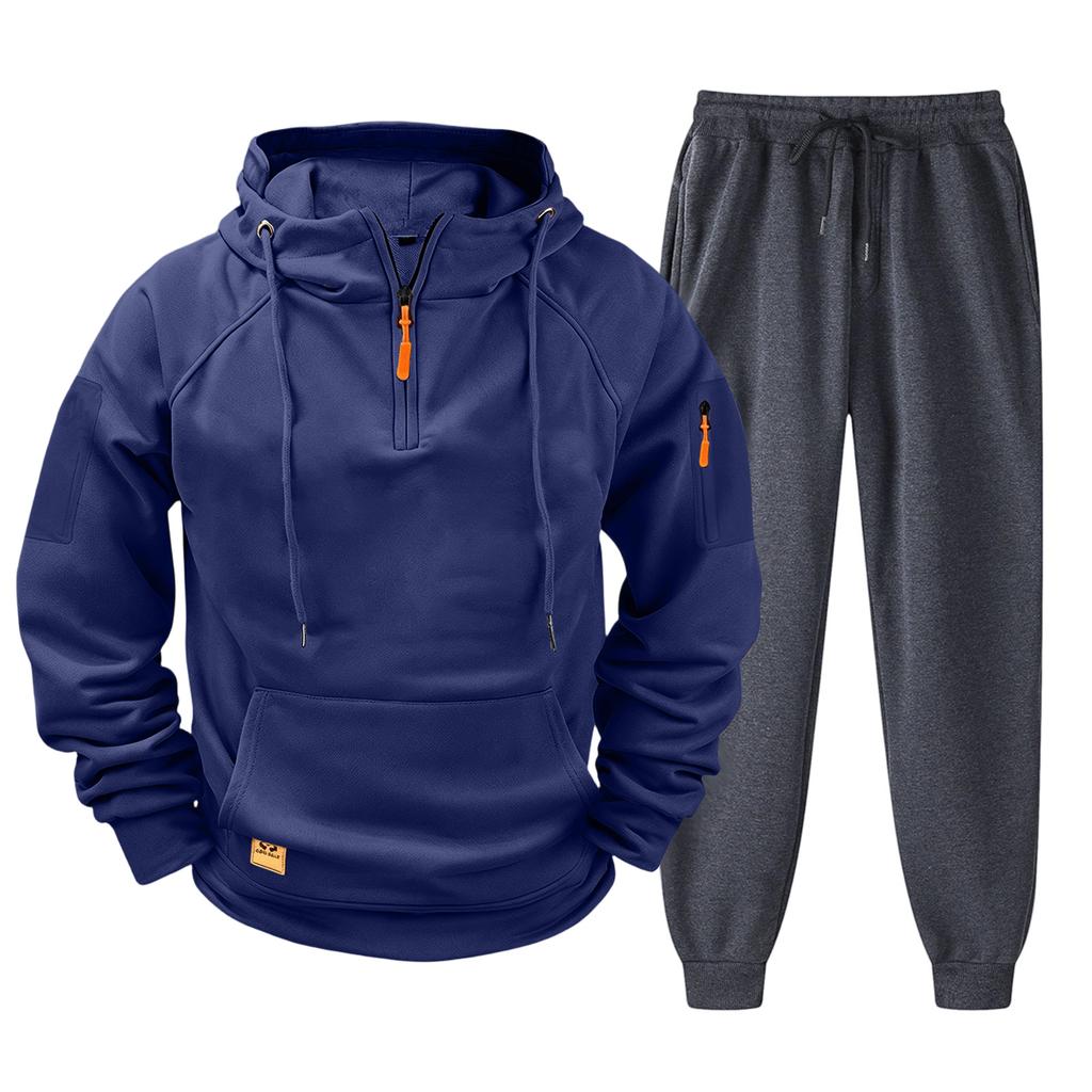 Men's Casual Hoodie and Jogger Set - Long Sleeve Drawstring Sweatsuit with Multiple Pockets for Fall Winter (Dark Gray)