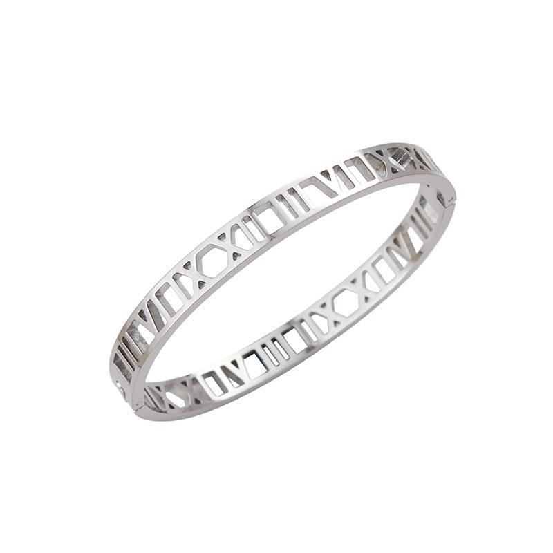 Браслет из титановой стали с римскими цифрами из нержавеющей стали серебряный