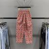Minimalistische Pendler Sommer Neue Hosen Damen Batik Kordelzug Elastisch Hoher Bund Tasche Locker Atmungsaktiv Lässig Gerade Hosen