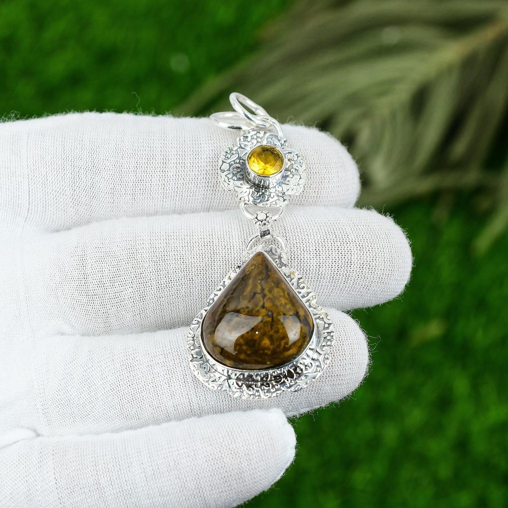 Natürlicher Ozeanjaspis Edelstein Anhänger 925 Sterlingsilber Indischer Schmuck