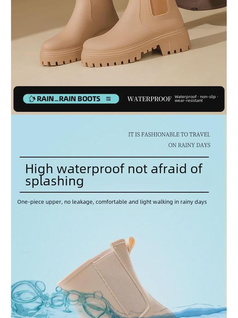 2024 Stylish Women's Waterproof Rain Boots: Thick Soles, Wear-Resistant, Heightened Design with Plus Velvet Warmth for All Seasons