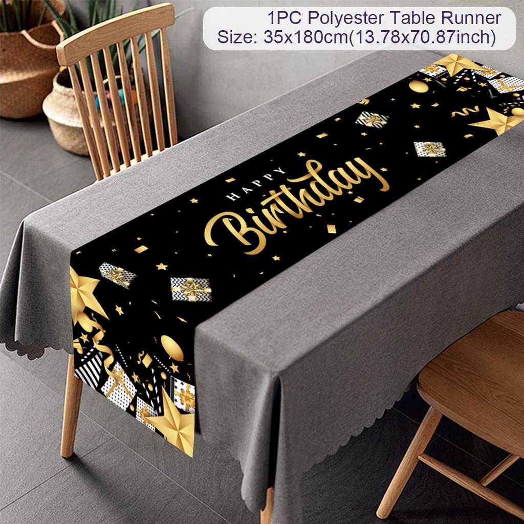 Black Gold Birthday Table Runner 30 50 Birthday Tablecloth Balloon Party Decoration For Home Backdrop Wedding Adult Anniversary