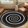 Black White Spiral Round Rug Modern Minimalist Flannel Floor Mat for Living Room Study Area Geometric Non Slip Washable Carpet