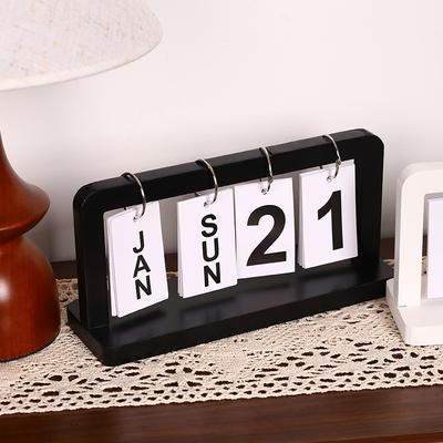 Créativité Calendrier à bascule en bois Calendrier perpétuel de bureau Décoration de maison Cadeau Ornements décoratifs de photographie