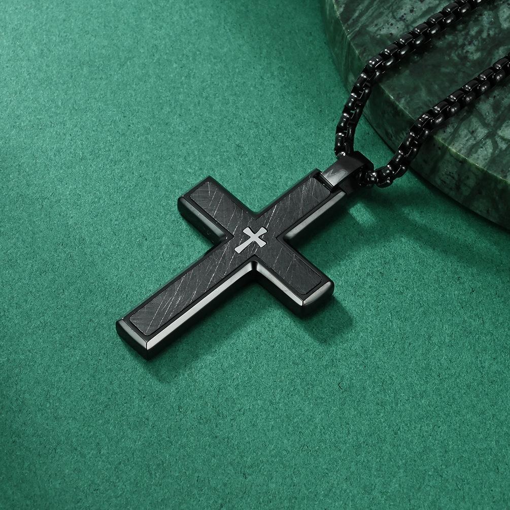 Fashion Men s Two-color Sand Beveled Edge Stainless Steel Cross Light Luxury Collarbone Neck Chain Pendant 60CM