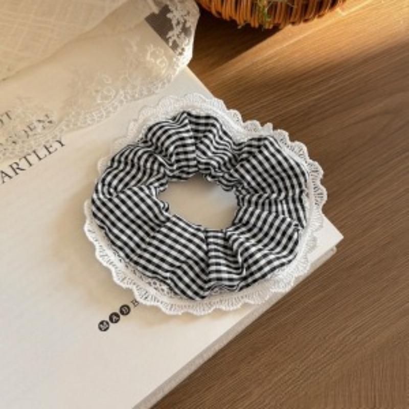 Lace Check Bow Hair Ring Female Cute Sweet Balls Scrunchie Vintage Gentle Hair Accessories