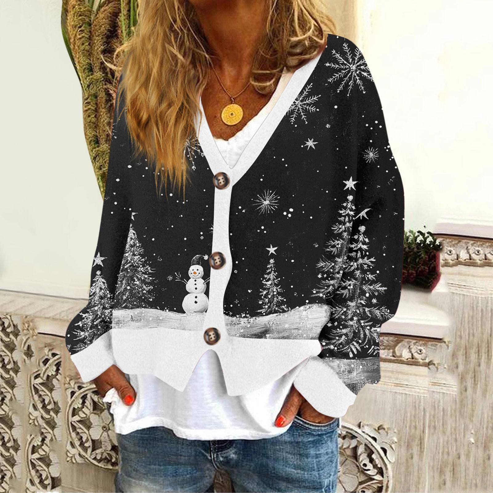 

Женское модное короткое пальто, повседневное, с длинным рукавом, с рождественским принтом, однобортный плюшевый топ L чёрный