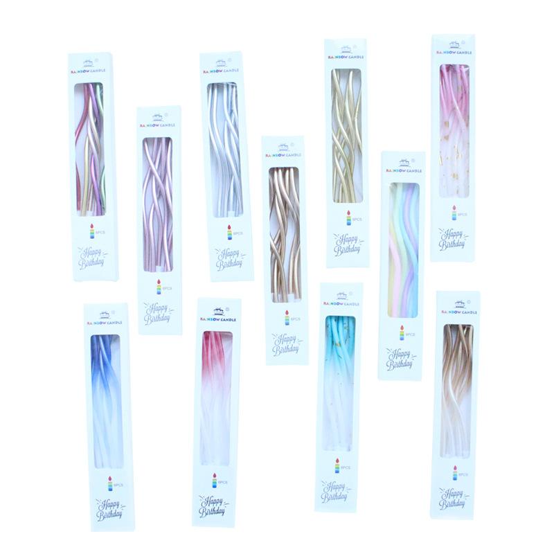 Birthday Cake Gold-plated Colorful Retro Curve Thread Candle Creative Party Baking Gradient Color Curved Candle