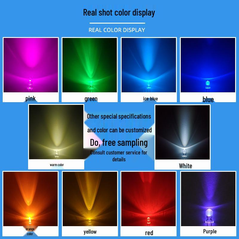 5mm High Brightness LED Lamp Beads, Transparent, Multi-color, Round Head, Long Leg, Direct Plug