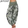 BITCED 15 Color Women Casual Elastic Waist Plus Size Print Long Trousers Straight Loose Long Pants Haren