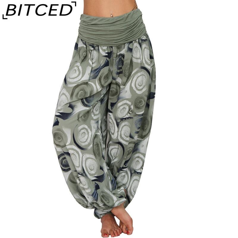 BITCED 15 Color Women Casual Elastic Waist Plus Size Print Long Trousers Straight Loose Long Pants Haren