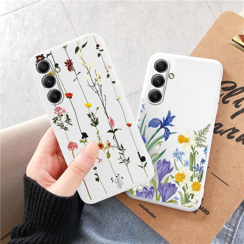Flower Patterned Soft Silicon Case For Xiaomi Redmi Note 13 Poco C65 Samsung M35 A55 S24 iPhone Huawei Honor Realme Camera Protective Shockproof Cover