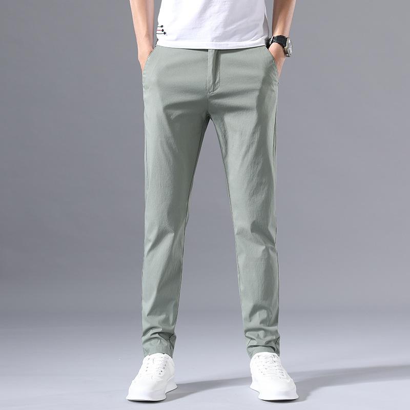 Ice-Silk Men's Casual Trousers Men's Long Trousers Loose Straight-Leg Korean-Style Slim-Fit Trendy Men's Summer Lightweight Suit Trousers