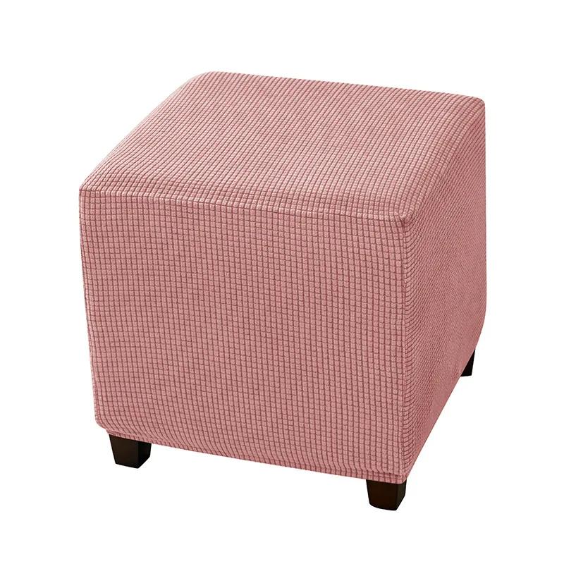 Square Elastic Ottoman Cover Polar Fleece Foot Stool Covers Stretch Footrest Slipcovers House Pouf Furniture Protector