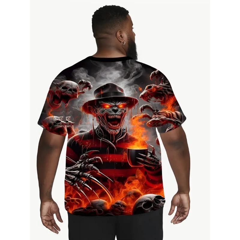 Large Men's Skull Pattern 3D Printed Men's Round Neck Short Sleeved T-shirt Summer Fashion T-shirt Casual and Comfortable Versatile Top