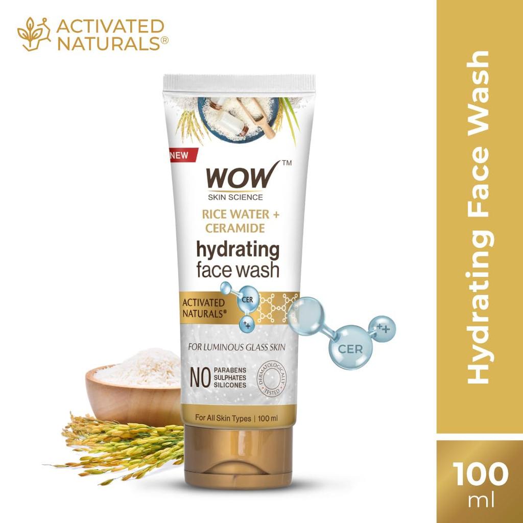 WOW Skin Science Rice Water Ceramide Hydrating Face Wash 100 Ml Gentle Cleanser For Bright Smooth Hydrated Skin Daily Use