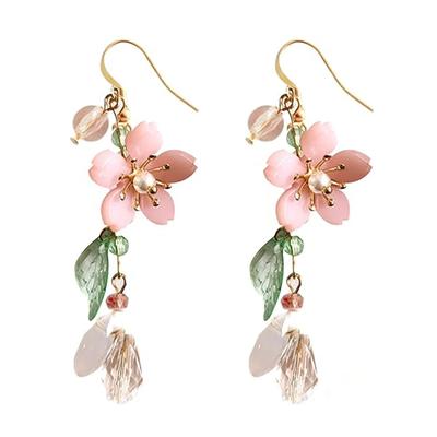 Spring Pink Flower Dangle Earrings for Women, Fairy Charms Floral Leaf Earrings Summer Holiday Pendants Earrings Jewelry Gifts