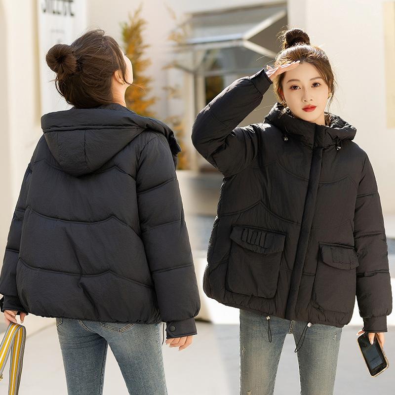 2025 winter new cotton jacket women's short hooded thickened cotton jacket warm and fashionable Korean loose bread jacket