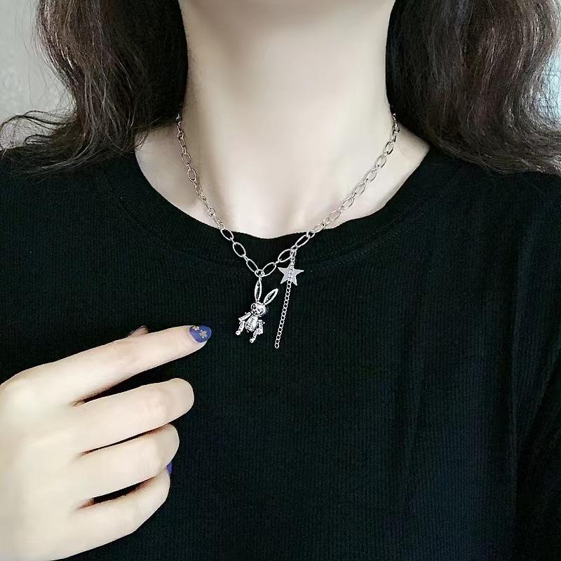 Spice Girls Sweet Cool Cosmic Opal Artificial Pearl Necklace Female Tide Double Layer Stacked Wearing Love Hip Hop Collarbone Chain