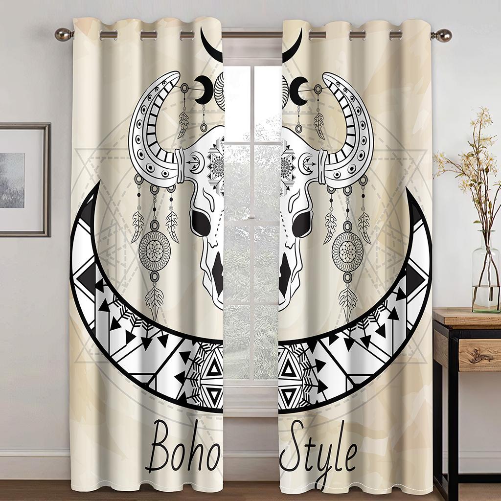 3D Bohemian Style Animal Elephant Curtains 2 Panels Moroccan Style Home Living Room Bedroom Balcony Window Decor Curtains