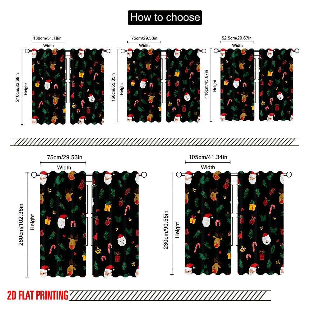 2pcs,2D Plane Printing Curtains&Window Treatment Christmas Cartoon Polyester Fabric (without Rod) Decorations Inside Ldeal for