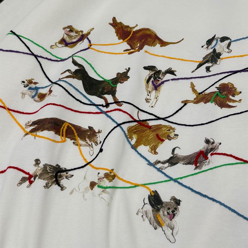 ID Podzimní Retro Štěně Potisk Vyšívané Tričko s Dlouhým Rukávem