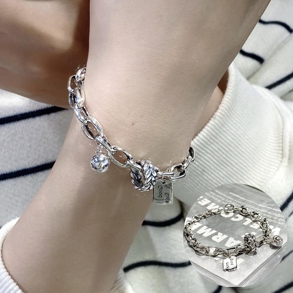 PANJBJ 925 Silve Beads Letters Bracelet for Women Girl Gift Punk Good Luck Simplicity Jewelry
