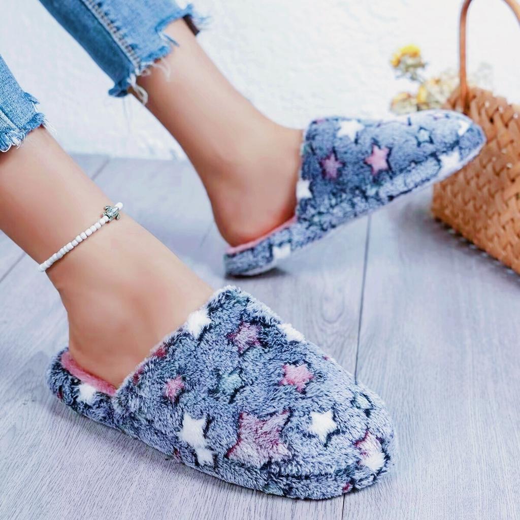 Fashion Winter Indoor Anti-Slip Slippers Multi-Color Women Home Plush Cotton Slides Comfort Warm Flat Soles Shoes Large Zapatos De Mujer