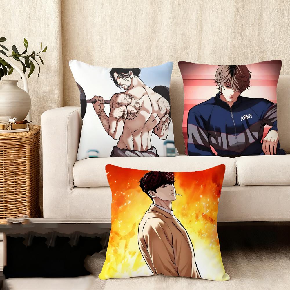 Korea Anime L-Lookism Cushion Cover Soft Plush Fabric Double-Sided Printed Sofa Cushion Cover For All Seasons Home Decor Gift