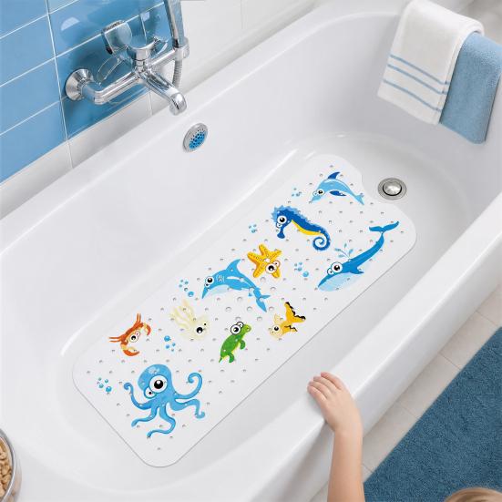 Bath Mat with Drainage Holes, Anti-Slip Texture Foot Massage Mat, Food-Grade PVC Material Suction Cups Bathtub Mat