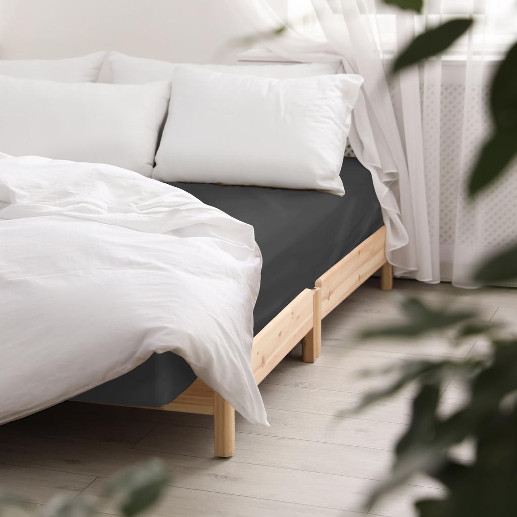 Cotton fitted sheet 90x200 smooth satin black