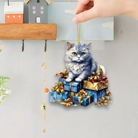 Acrylic Cat Pendant Xmas Tree Hanging Ornament with Lanyard Easy To Hang Adorable Kitty Hanging Pendant Handbag Charm