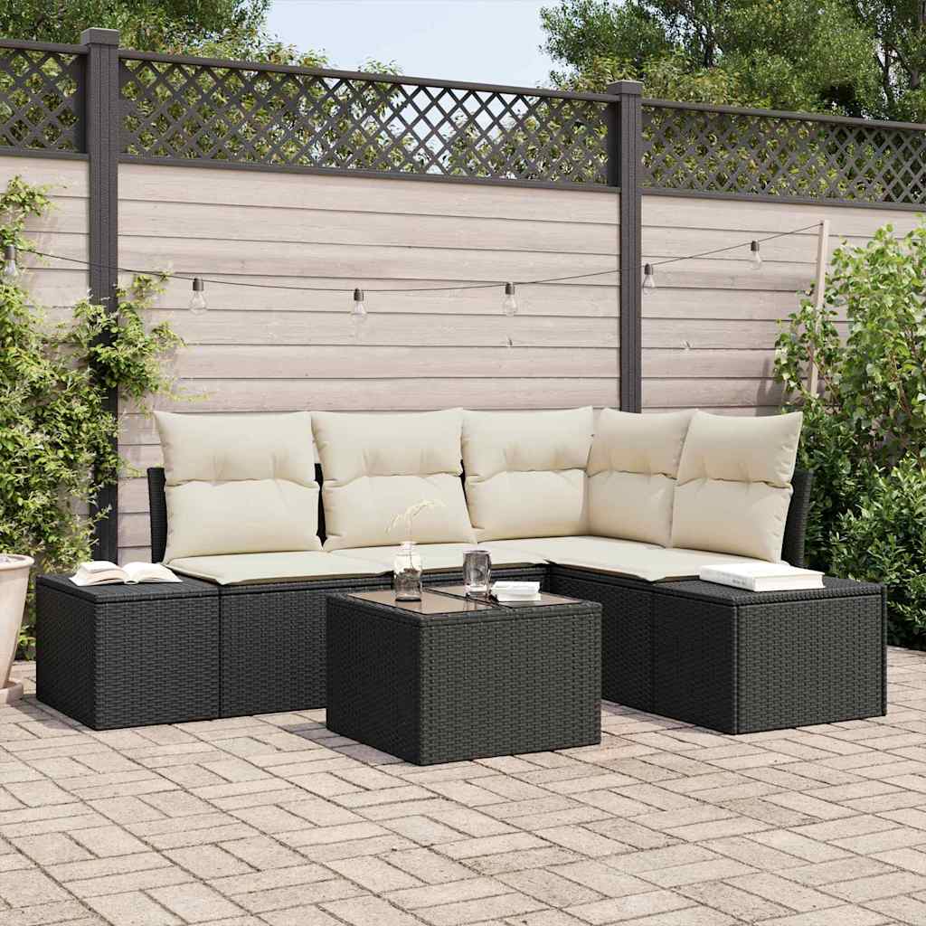 Garden Sofa Set with Storage Brown and Cream Poly Rattan