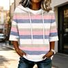 Damen Freizeit-T-Shirt-Top mit 3/4-Ärmeln, geometrischem Print und Kapuze für den Alltag