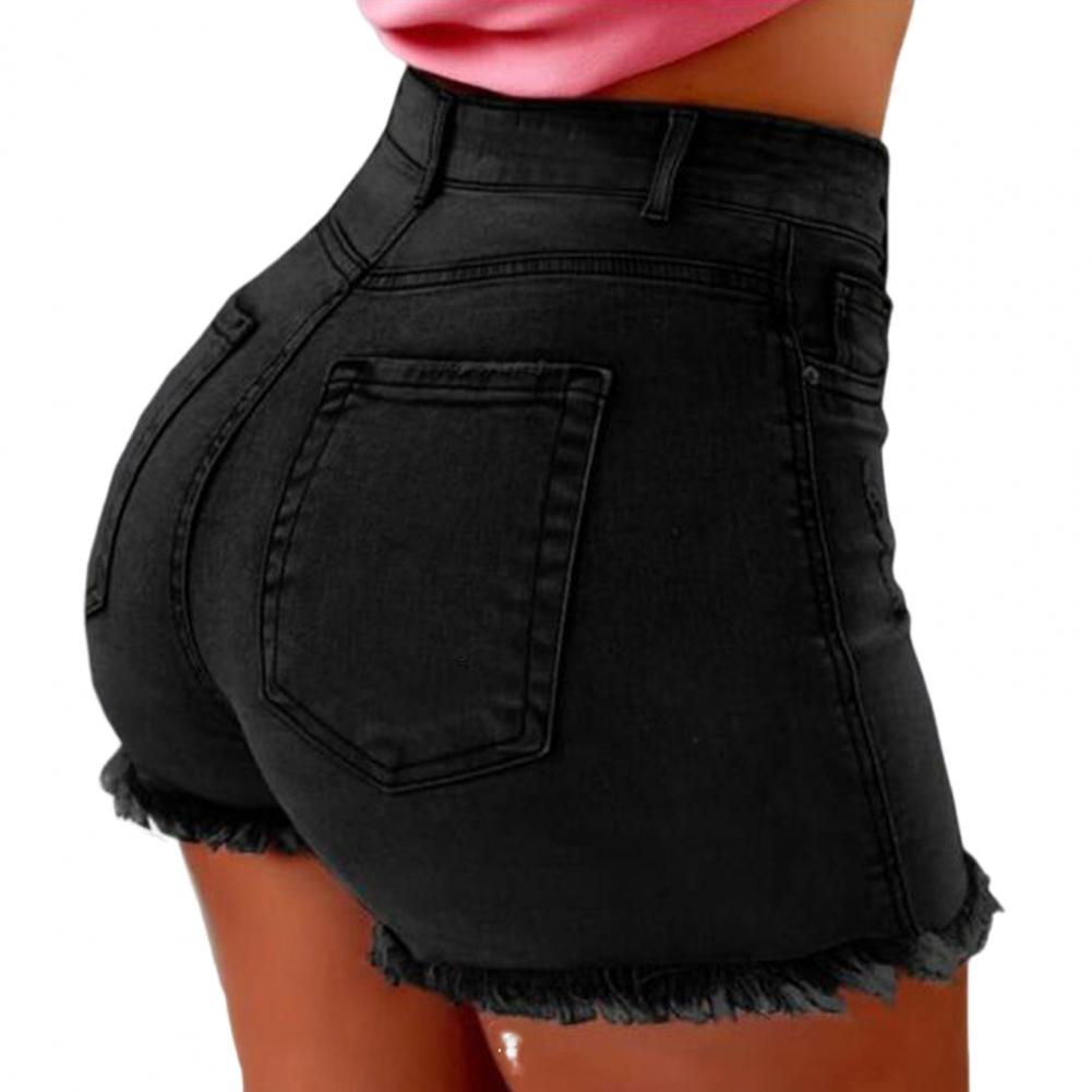Women Leisure Shorts Vintage High-Waist Distressed Denim Leisure Shorts with Butt-lifted Design Side Pockets for Women Vintage Style Washed Party P