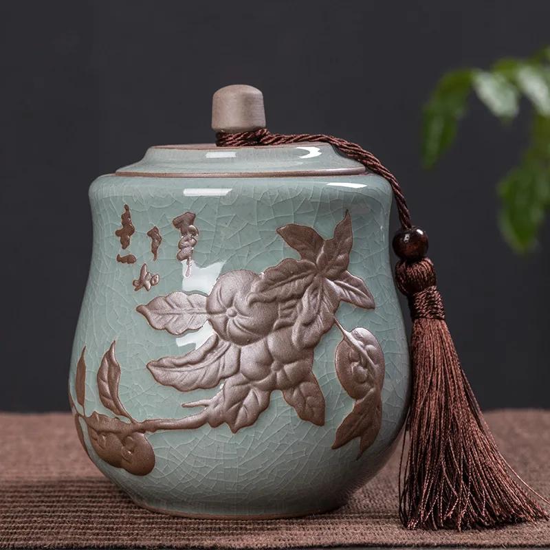 Tea Containers Ceramic Sealed Can Large Size Tea Box Storage Tank Ceramic Tea Utensil Portable Tea Storage Tea Caddy Tea Jar