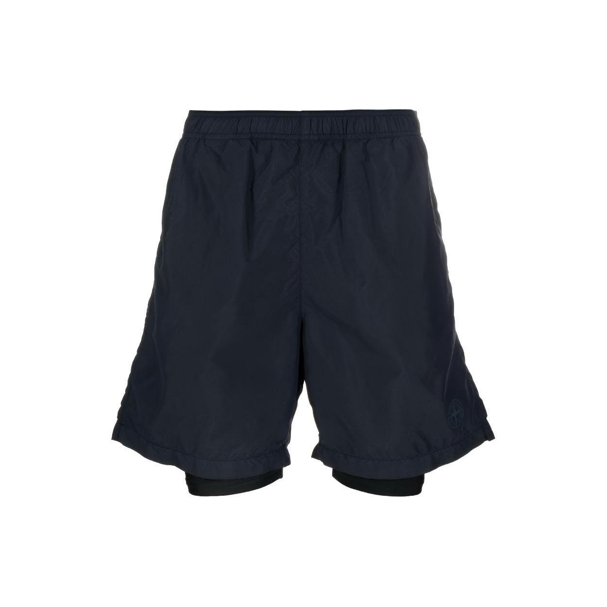 

Stone Island Solid Color Logo Patch Double Layer Casual Shorts Men shorts Black 7915B0146-V0020 S