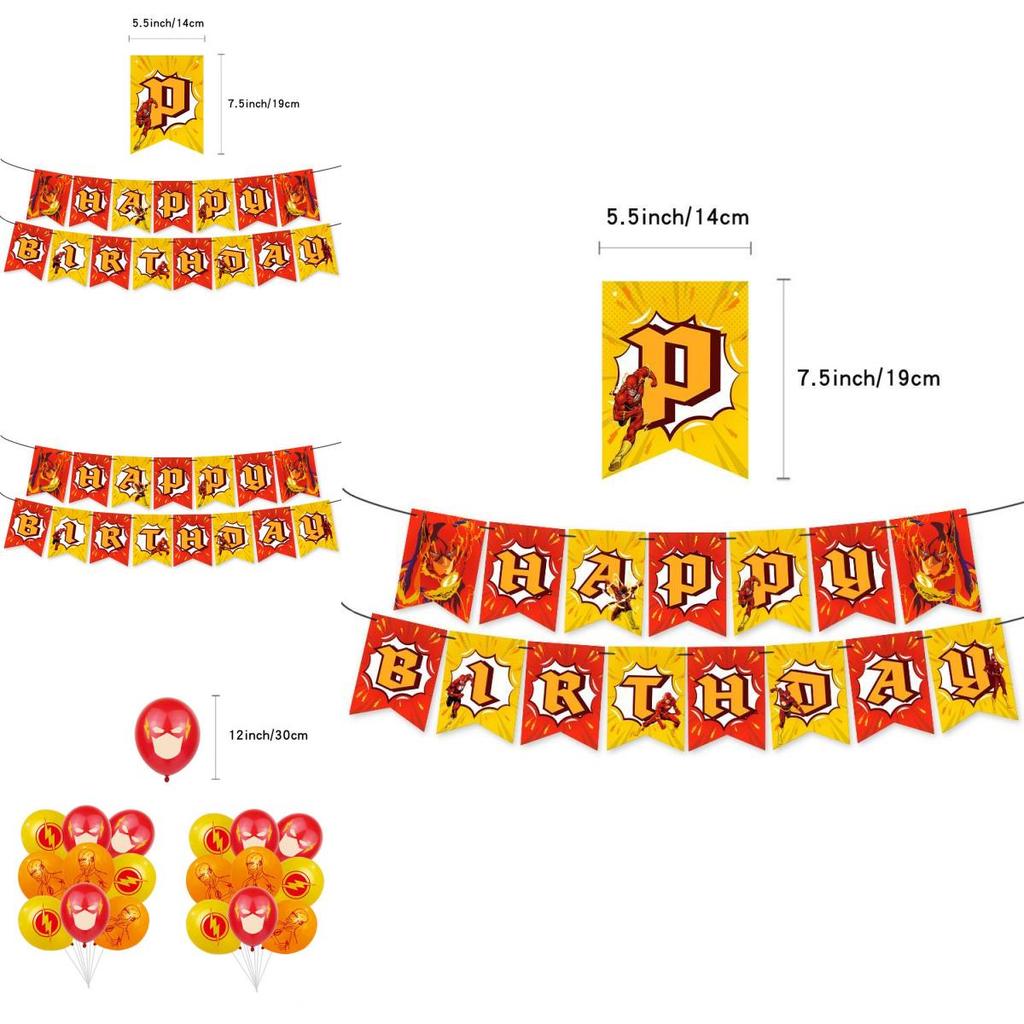 The Flash Themed Birthday Party Decorations Set With Banner, Cake Topper, And Balloons
