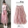 Manufacturer, Elastic Waist Fashionable Versatile and Thin Mesh Stitching Irregular Medium and Long Skirt