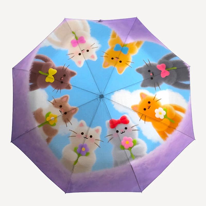 

1pc Cat Heart Print Automatic Open/Close Umbrella with Windproof, 8-Rib Sturdy Canopy, , Outdoor Accessory, Ideal for Gifts yy251117085