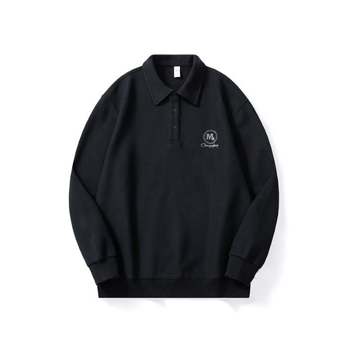 Autumn American Polo Shirt Sweater Men'S Ruffian Handsome Loose Large Size Long Sleeve Black Men'S Casual Top