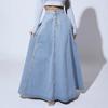 Women's High Waist Maxi Skirt A-Line Skirt Loose Fit Street Style Denim Skirt Solid Color Button Zipper Long Skirt For All Body Types