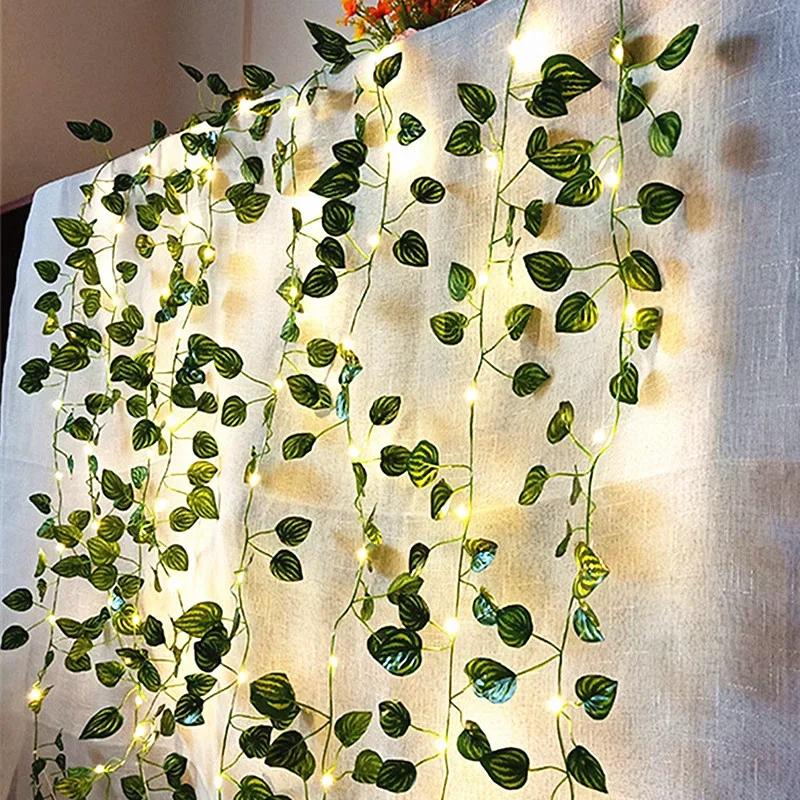 20/50/100LEDs Green Leaf Lamp String Yard Light Battery Operated Perfect for New Year Outdoor Party Wedding Bedroom Decorations