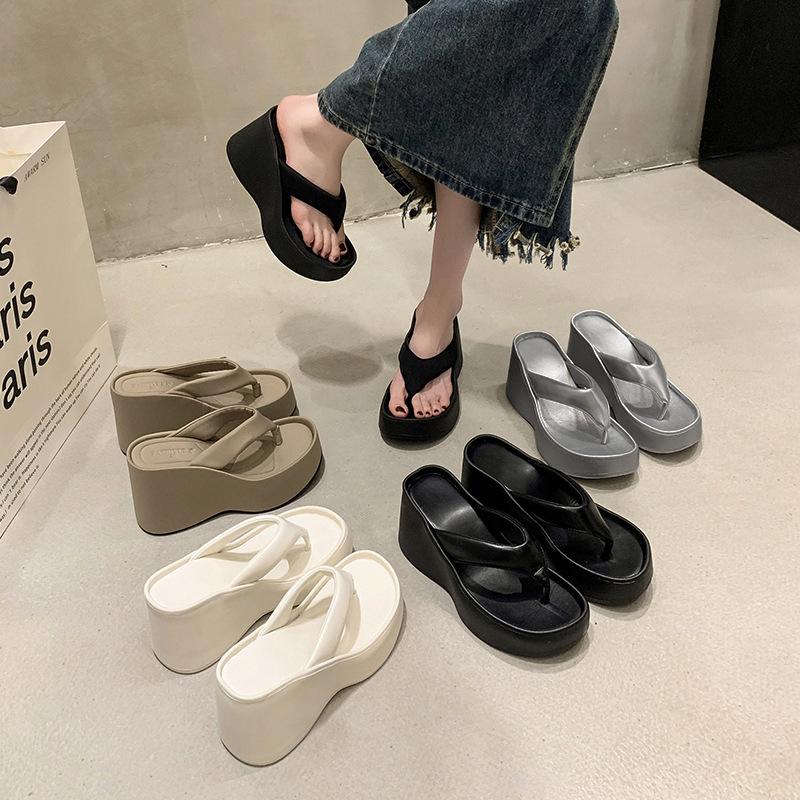 Women's 2025 Summer Platform Toe-Post Sandals - High-Heeled Korean Style Flip-Flops